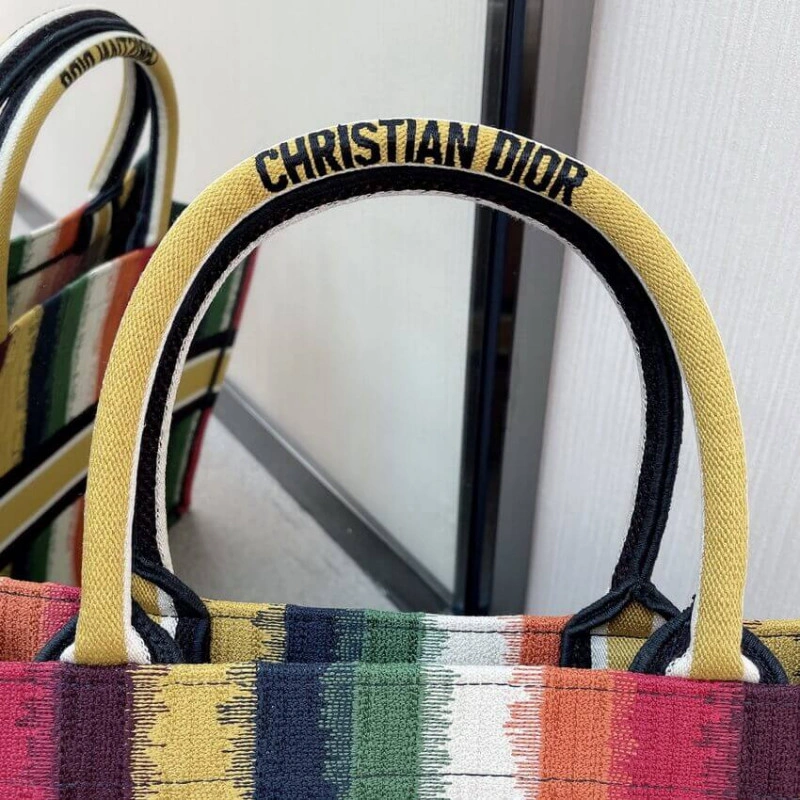 Can be ca Christian Dior Book Tote Multicolor D-Stripes Embroidery - Image 7