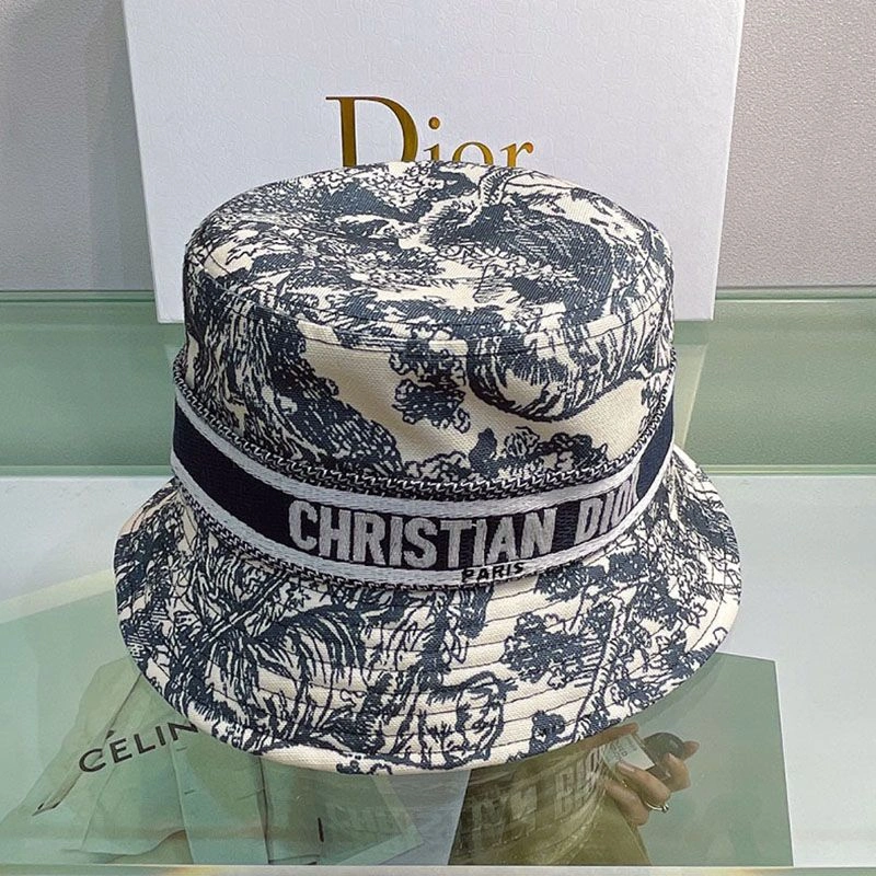 Christian Dior Bucket Hat Toile de Jouy Motif Cotton Black DailyWear 1761 - Image 3