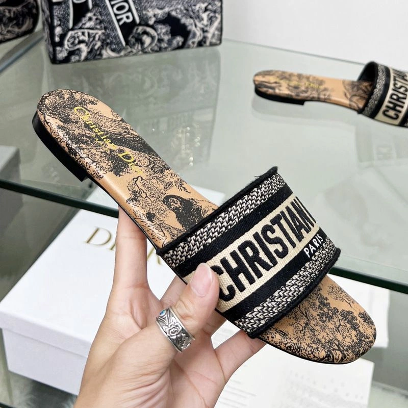 Christian Dior Dway Slides Women Toile De Jouy Motif Canvas Beige TopPick 6767 - Image 3