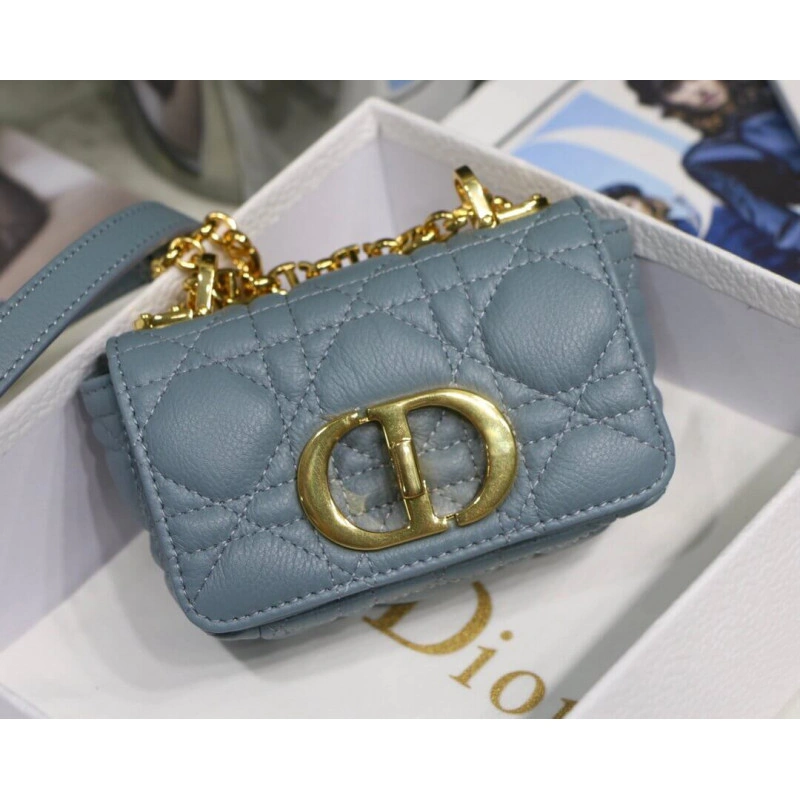 Removable Christian Dior Micro Caro Bag Cloud Blue Supple Cannage Calfskin - Image 3