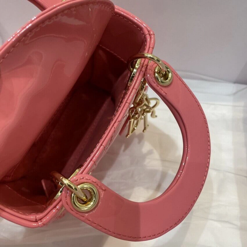 1 interio Christian Dior Micro Lady Dior Bag Pink Patent Cannage Calfskin - Image 8