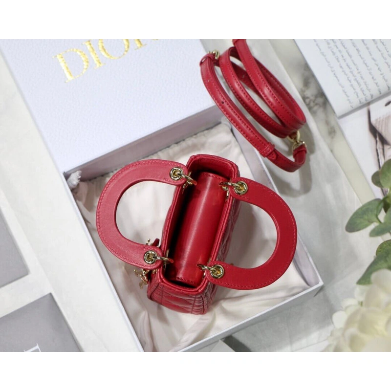 1 interio Christian Dior Micro Lady Dior Bag Red Cannage Lambskin - Image 10