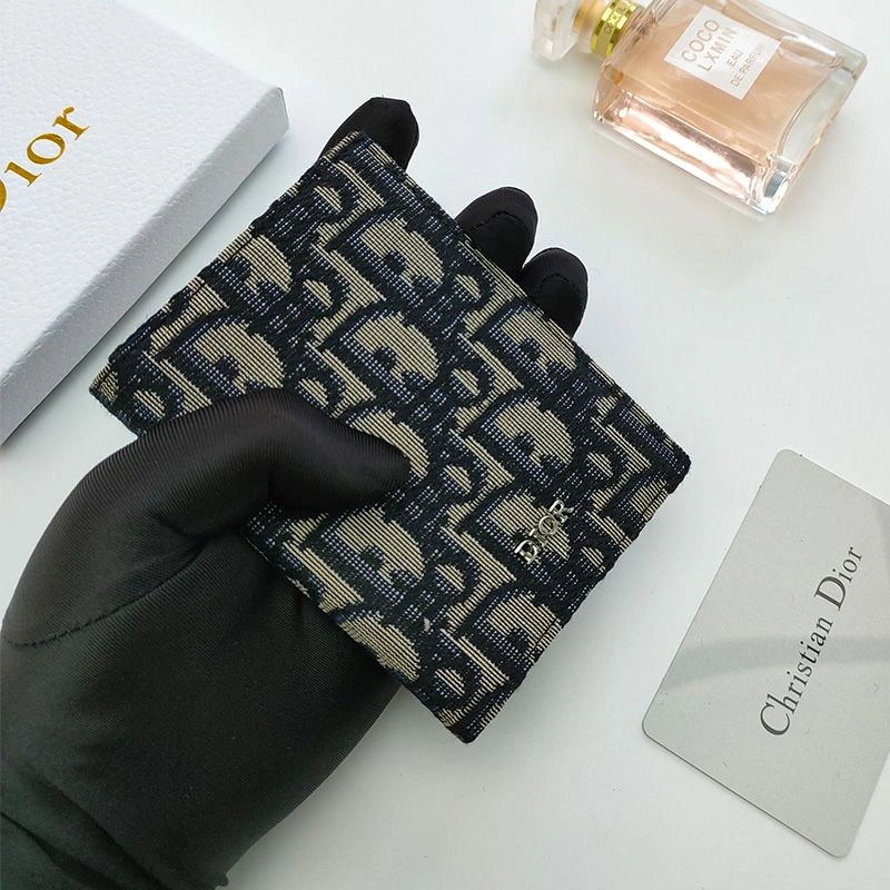 Dior Bi-Fold Card Holder Oblique Motif Canvas Calfskin Blue Trendy 9173 - Image 3