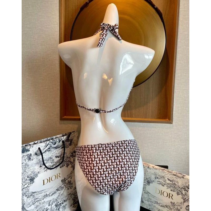 Dior Bikini Women Oblique with Crystal Logo Motif Lycra Coffee Comfortable 6300 - Image 3