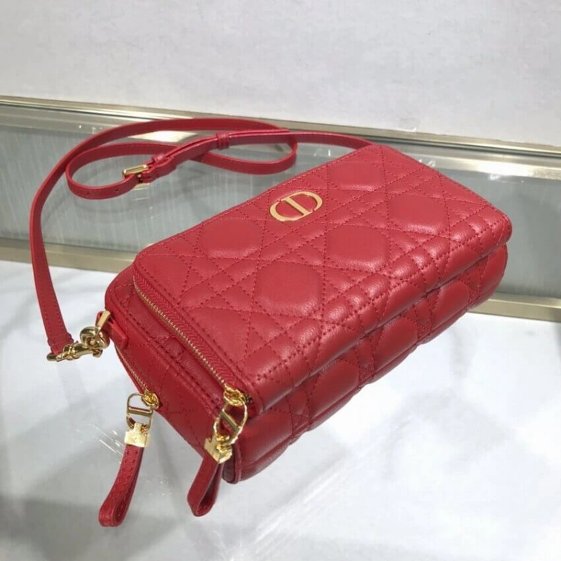 May be pa Dior Caro Double Pouch Red Supple Cannage Calfskin - Image 5