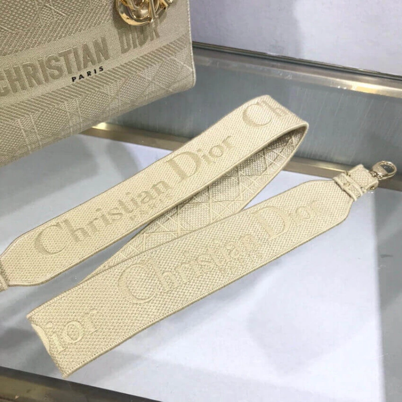 Interior Dior Medium Lady D-Lite Bag Beige Cannage Embroidered - Image 10