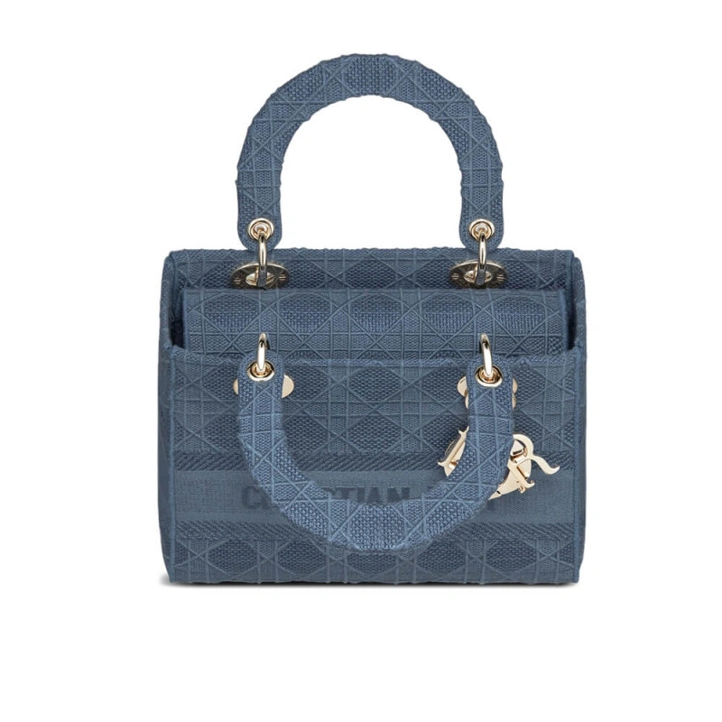 May be ca Dior Medium Lady D-Lite Bag Dark Denim Blue Cannage Embroidered - Image 3