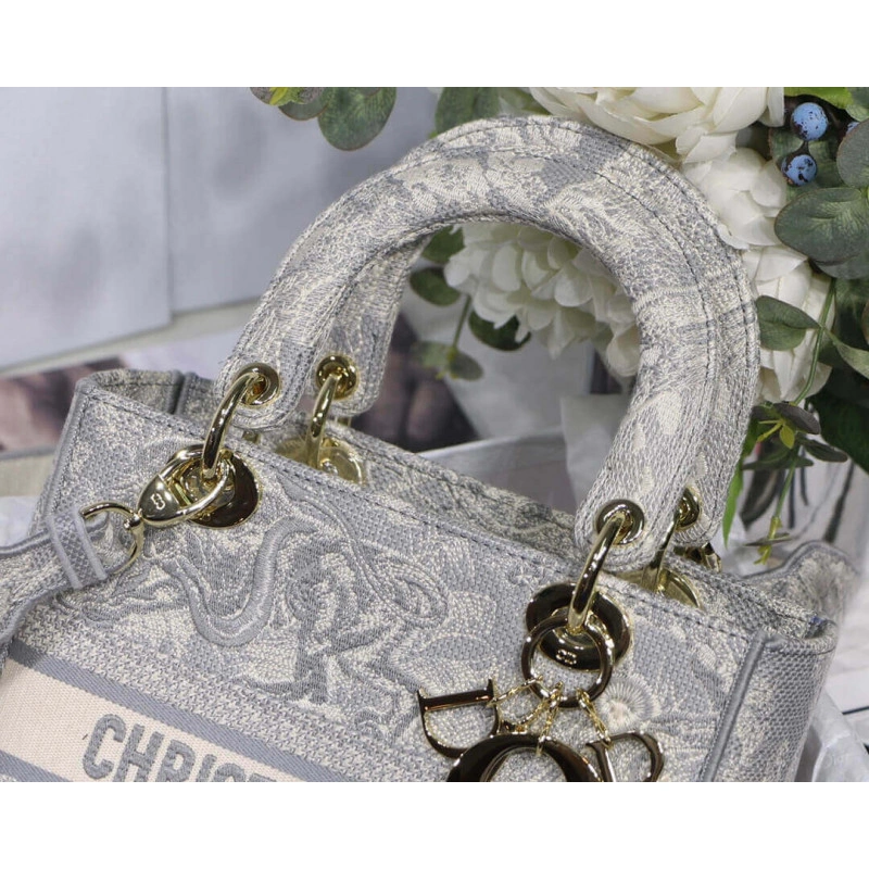 24 x 20 x Dior Medium Lady D-Lite Bag Gray Toile de Jouy Reverse Embroidery - Image 9