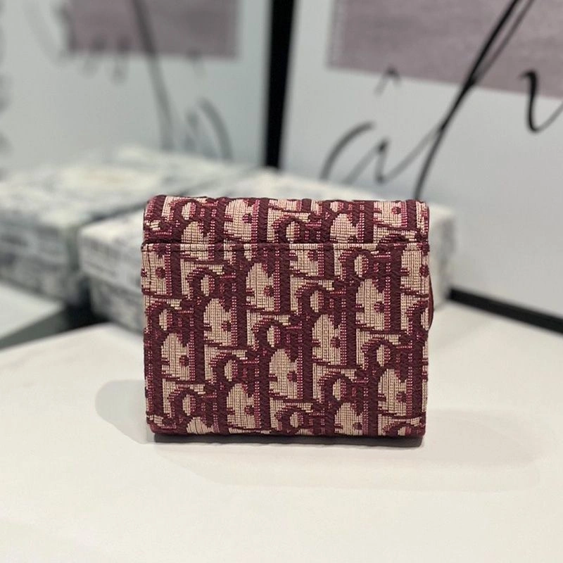 Dior Saddle Lotus Wallet In Oblique Motif Canvas Burgundy GoodFit 559 - Image 3