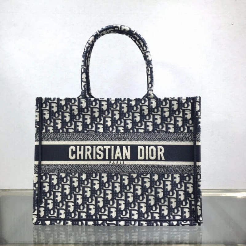 CHRISTIAN Dior Small Book Tote Blue Dior Oblique Embroidery - Image 4