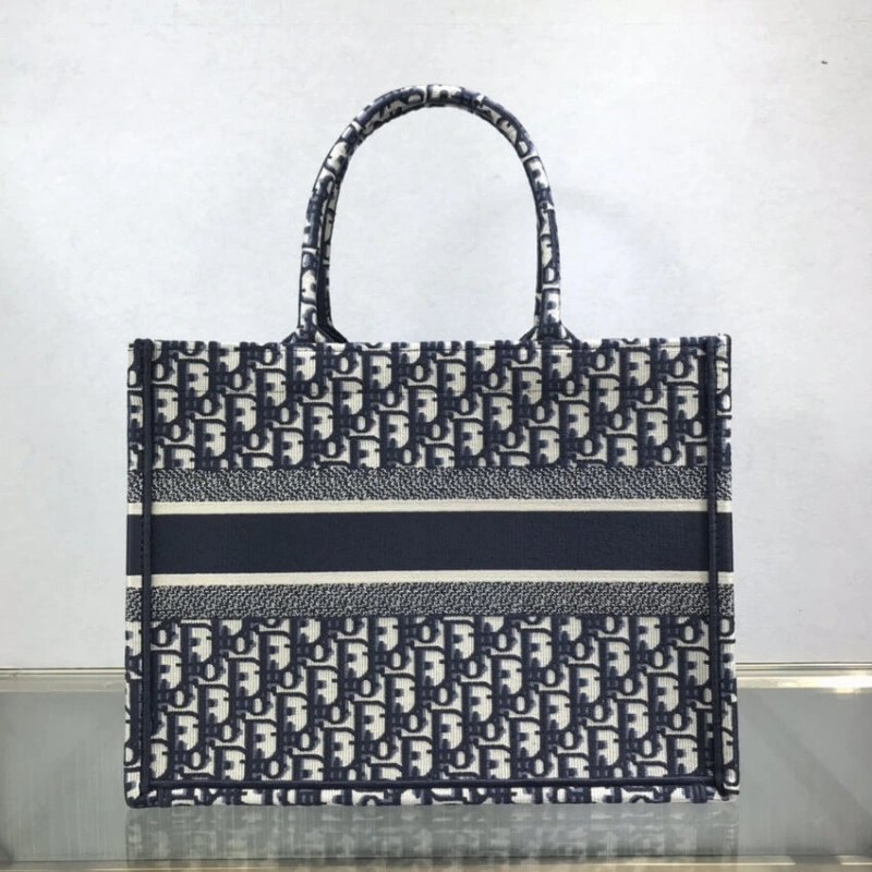 CHRISTIAN Dior Small Book Tote Blue Dior Oblique Embroidery - Image 5