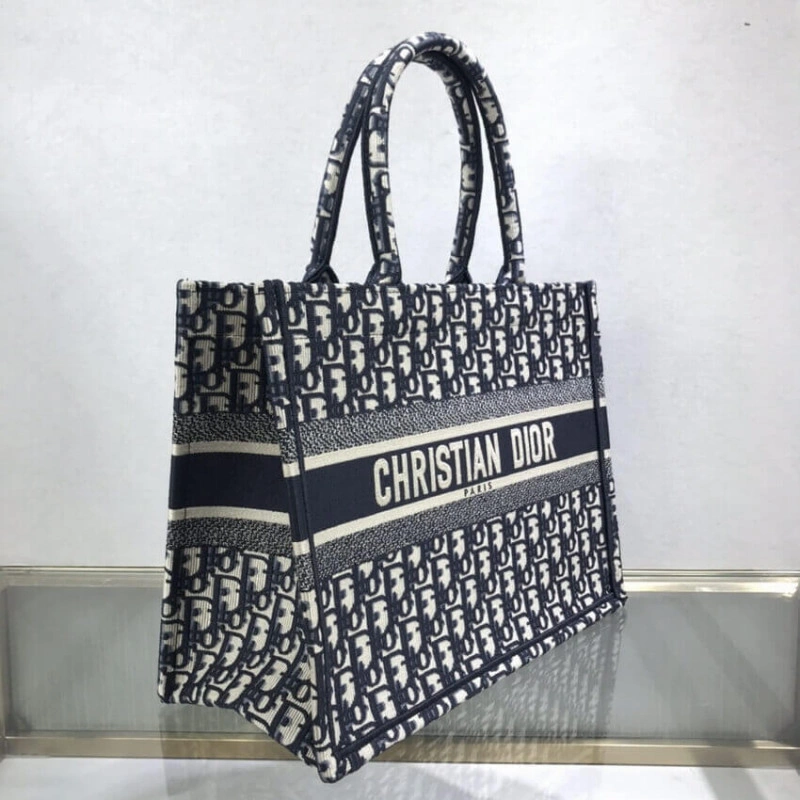 CHRISTIAN Dior Small Book Tote Blue Dior Oblique Embroidery - Image 6