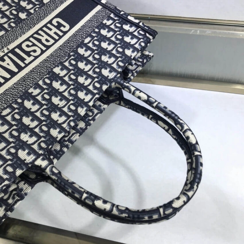 CHRISTIAN Dior Small Book Tote Blue Dior Oblique Embroidery - Image 9