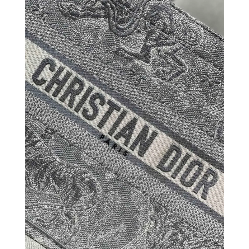 'CHRISTIAN Dior Small Book Tote Gray Toile de Jouy Reverse Embroidery Grey - Image 3