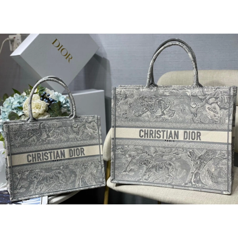 'CHRISTIAN Dior Small Book Tote Gray Toile de Jouy Reverse Embroidery Grey - Image 10