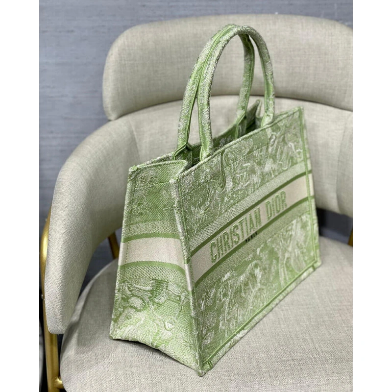 Introduced Dior Small Book Tote Lime Toile de Jouy Reverse Embroidery - Image 9