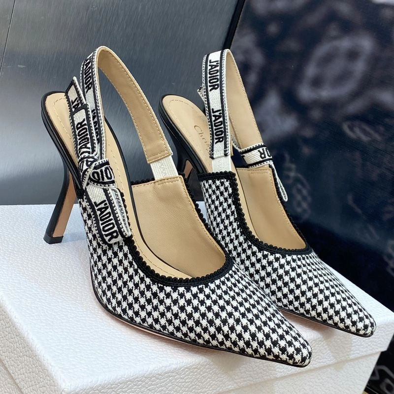 HighQuality 5585 J'Adior Slingback Pumps Women Micro Houndstooth Motif Canvas Black - Image 3