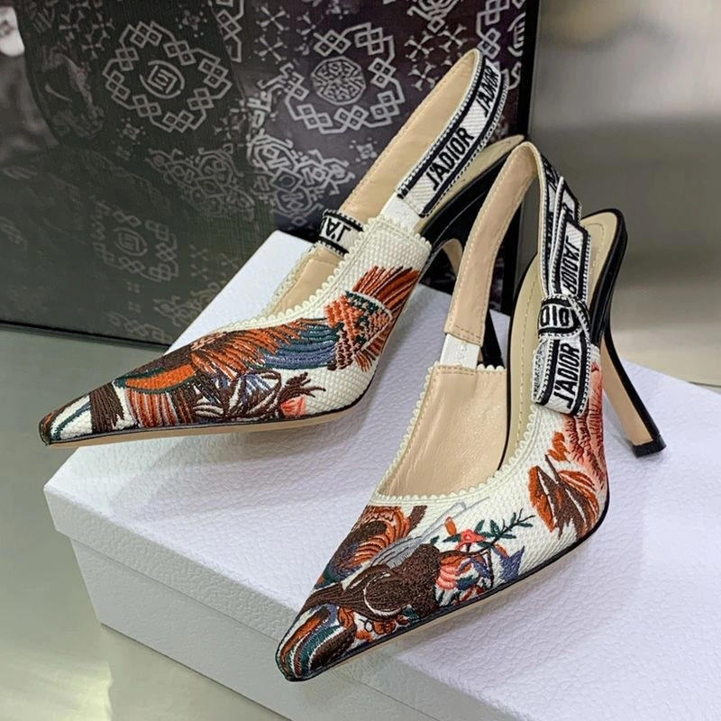 J'Adior Slingback Pumps Women Jardin d'Hiver Motif Canvas White Comfortable 6283 - Image 3