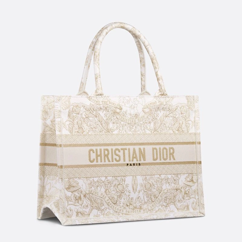 ModernLook 2892 Dior Book Tote In Butterfly Around The World Motif Canvas White Gold - Image 3