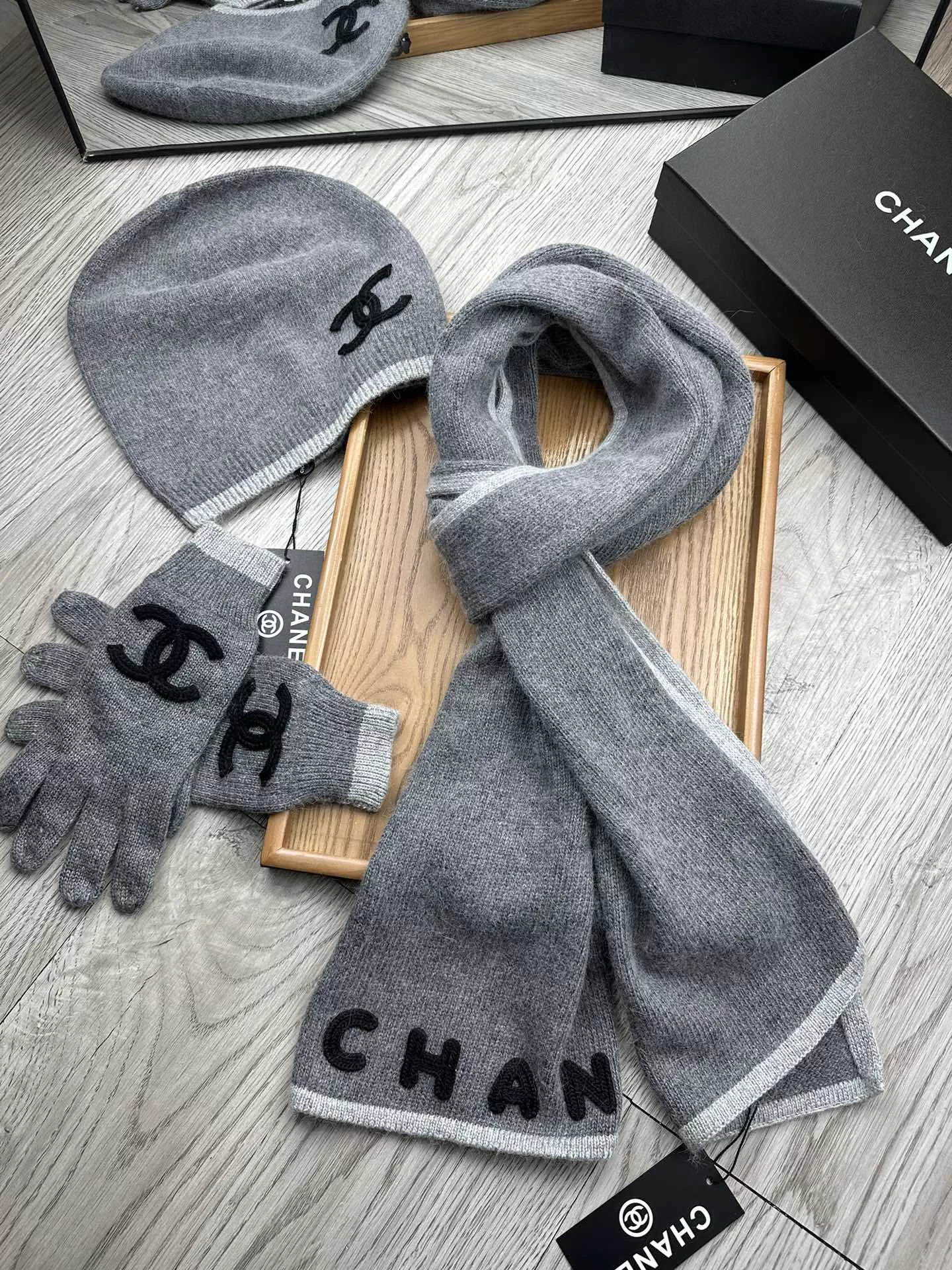 Practical 9019 Chanel Hat and Scarf and Glove Set - Image 6