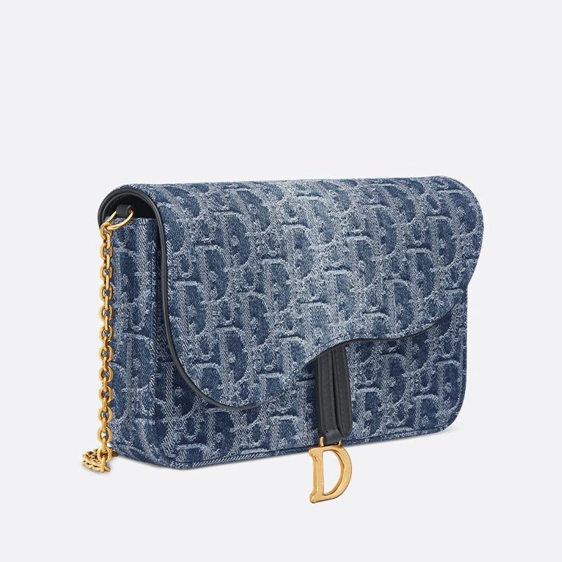 SmartChoice 602 Medium Dior Saddle Pouch with Chain In Oblique Motif Denim Blue - Image 3