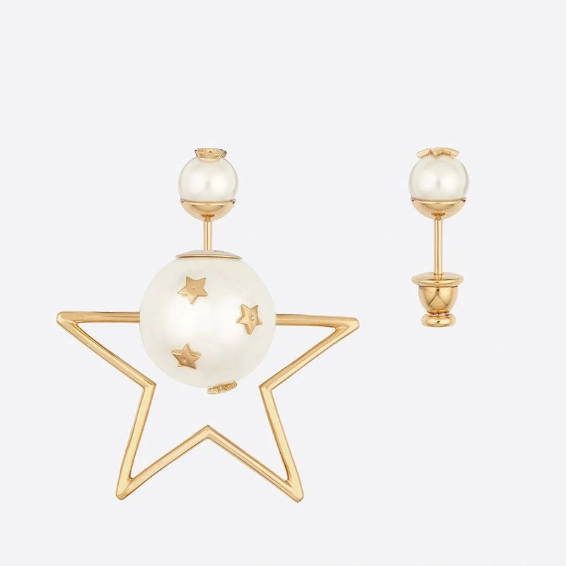 SportInspired 1976 Dior Tribales Earrings Metal and White Resin Pearls with a Star Gold - Image 3