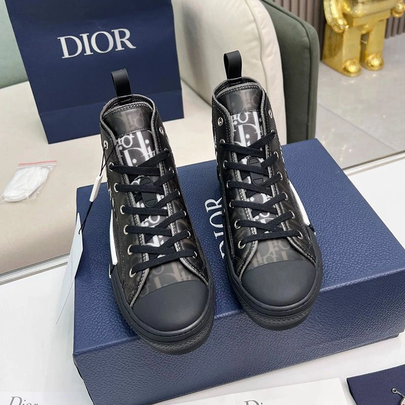 StreetReady 5896 Dior B23 High-Top Sneakers Unisex Oblique Motif Canvas with Calfskin Black - Image 3