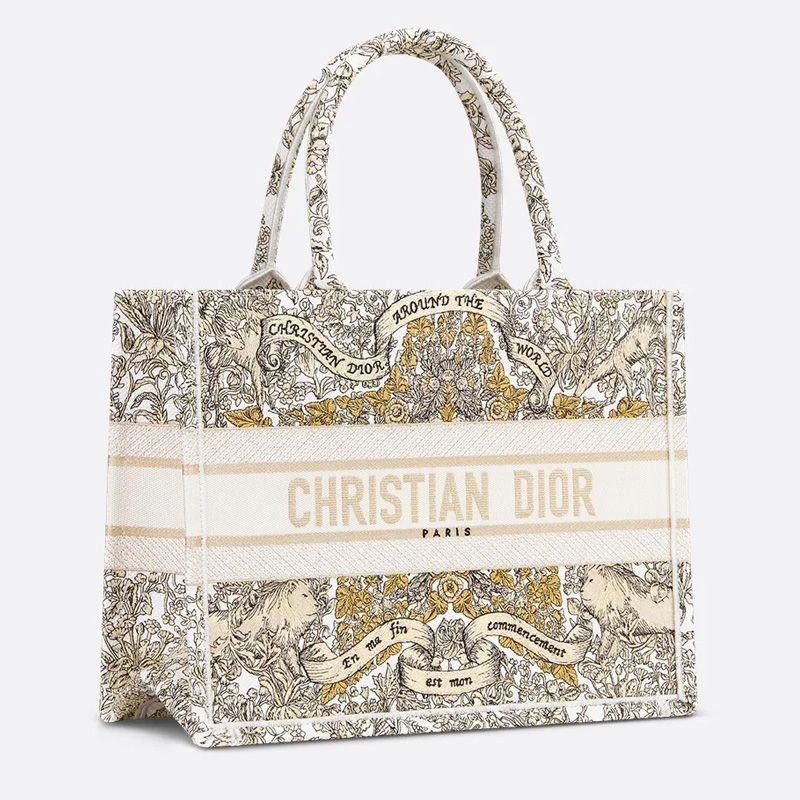 UrbanStyle 1657 Dior Book Tote In Flowers Around the World Motif Canvas White Gold - Image 3