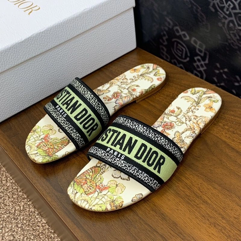 UrbanStyle 4744 Christian Dior Dway Slides Women Toile de Jouy Mexico Motif Canvas White Green - Image 3