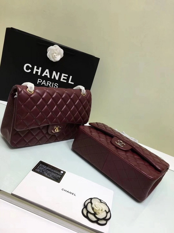 GoAnywhere CHANEL 1112 Wine Red Large Size 30cm Lambskin Leather Flap Bag With Gold Silver Hardware 839 - Image 5