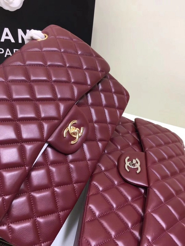 GoAnywhere CHANEL 1112 Wine Red Large Size 30cm Lambskin Leather Flap Bag With Gold Silver Hardware 839 - Image 9