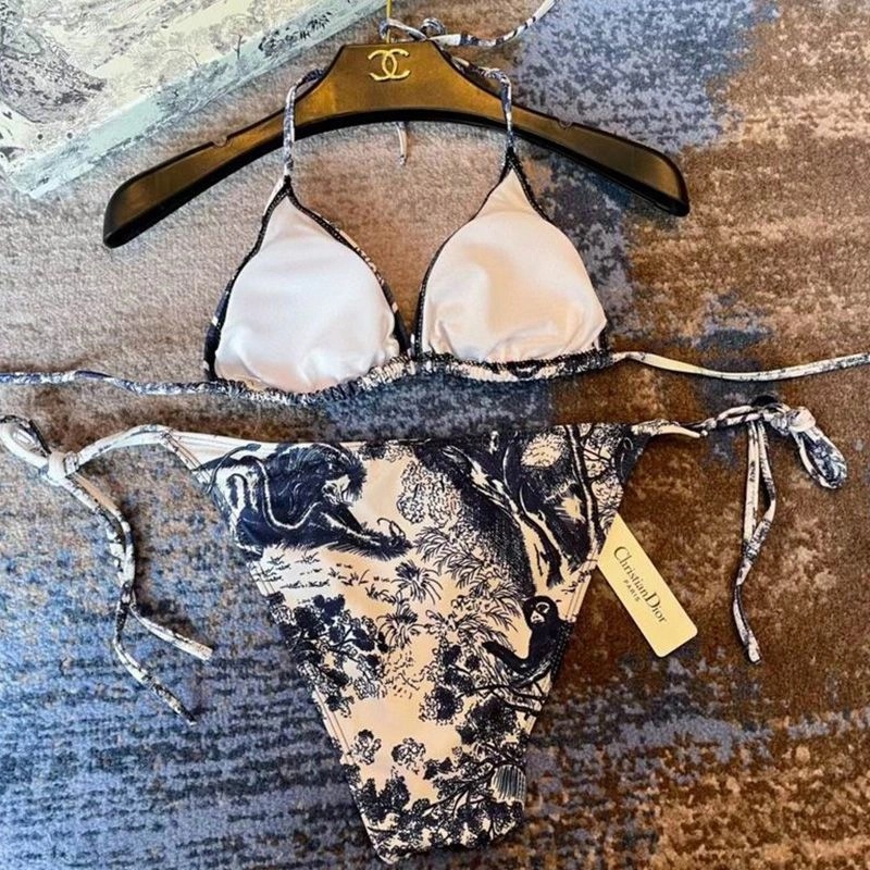 Christian Dior Bikini Women Toile De Jouy Motif Lycra Blue - Image 4