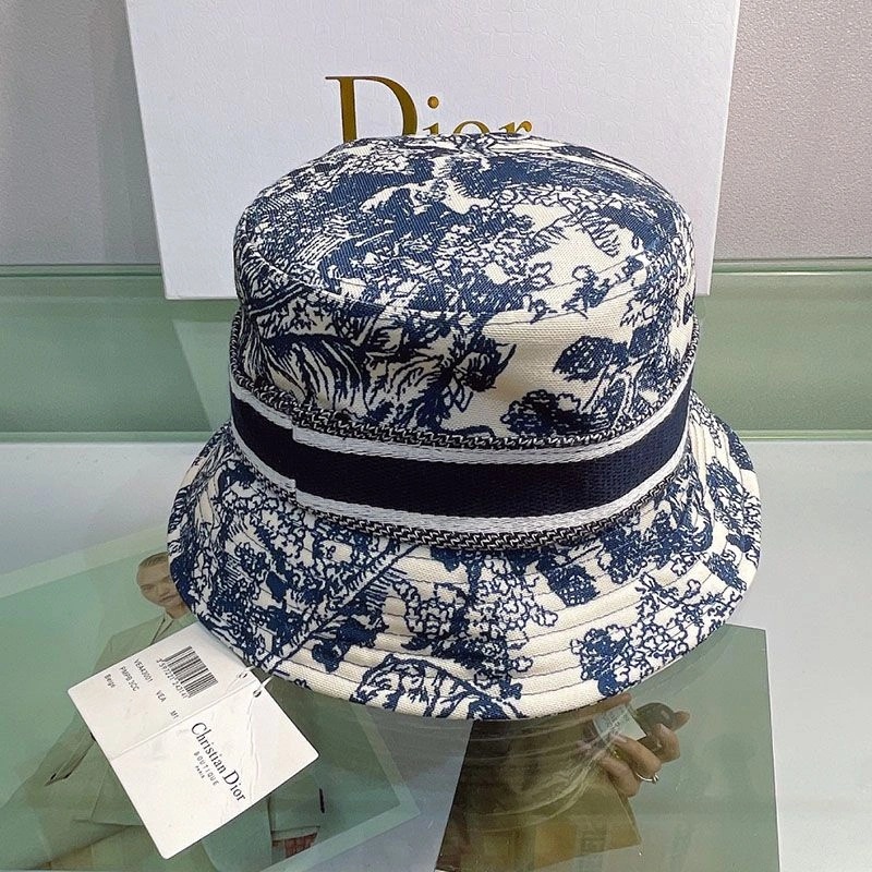 Christian Dior Bucket Hat Toile de Jouy Motif Cotton Navy Blue - Image 3