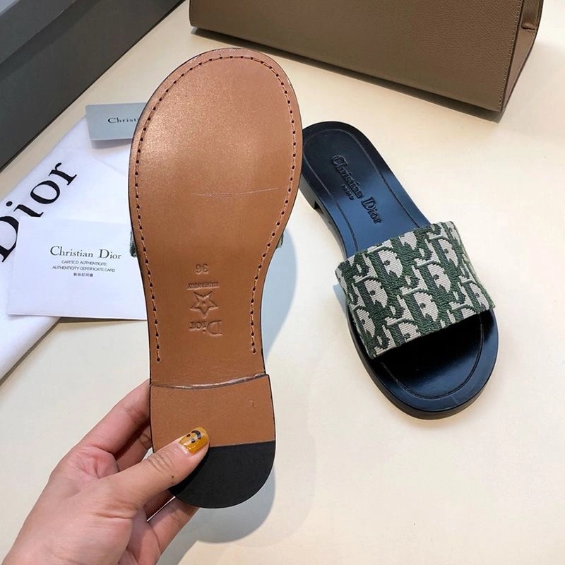 Christian Dior Dway Slides Women Oblique Motif Canvas Green - Image 4