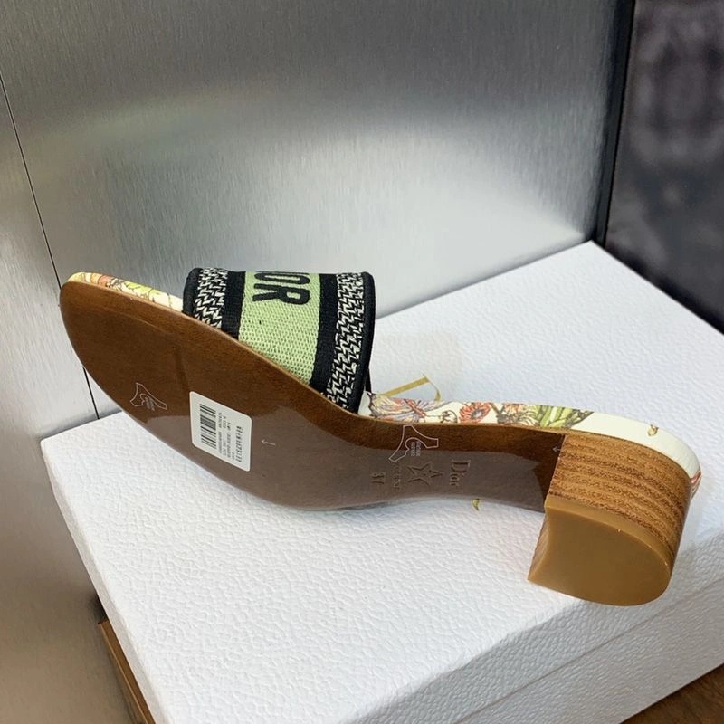 Christian Dior Dway Slides Women Toile de Jouy Mexico Motif Canvas White Green - Image 5