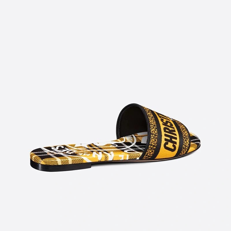 Christian Dior Dway Slides Women Jute Check'n'Dior Motif Canvas Yellow - Image 3