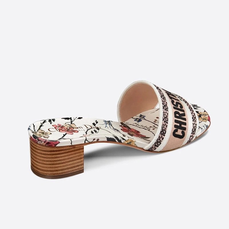Christian Dior Dway Slides Women Rosa Mutabilis Motif Canvas White - Image 5