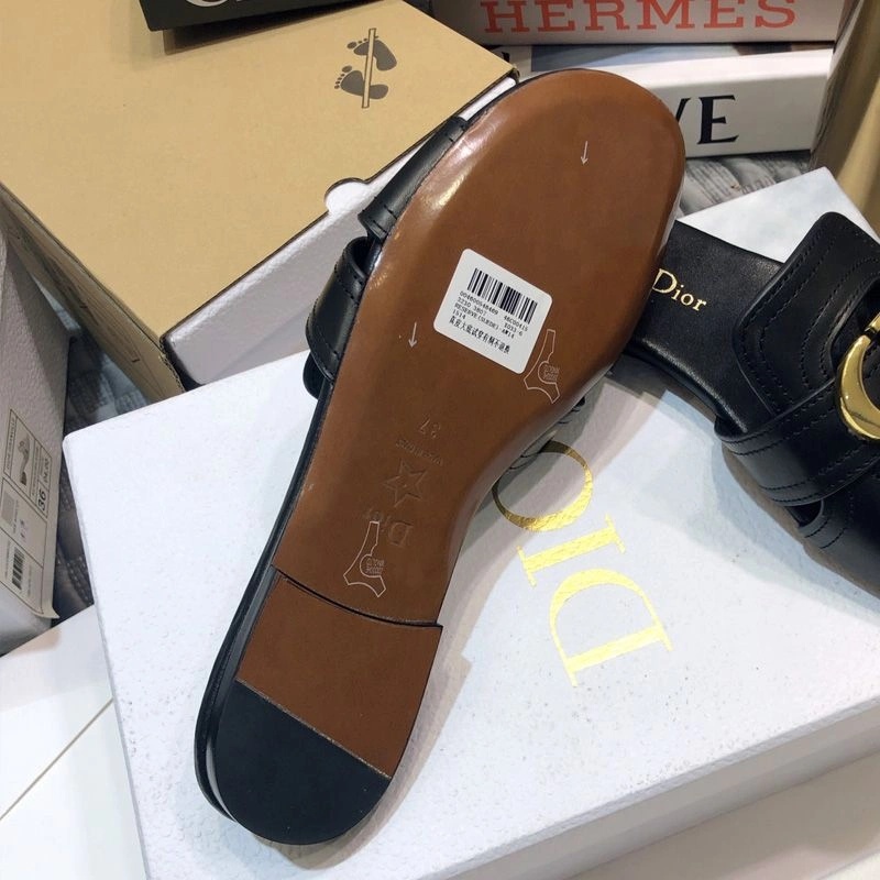 Dior 30 Montaigne Slides Women Calfskin Black Gold - Image 3