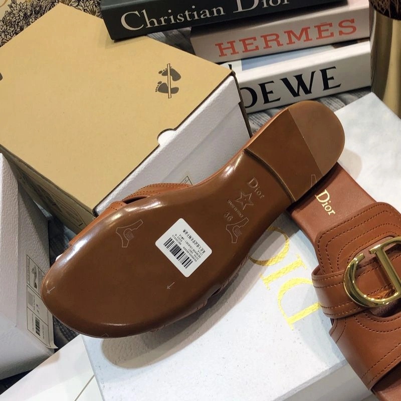Dior 30 Montaigne Slides Women Calfskin Brown - Image 3