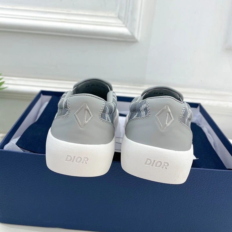 Dior B101 Slip-on Sneakers Unisex CD Diamond Motif Canvas and Smooth Calfskin Grey - Image 3