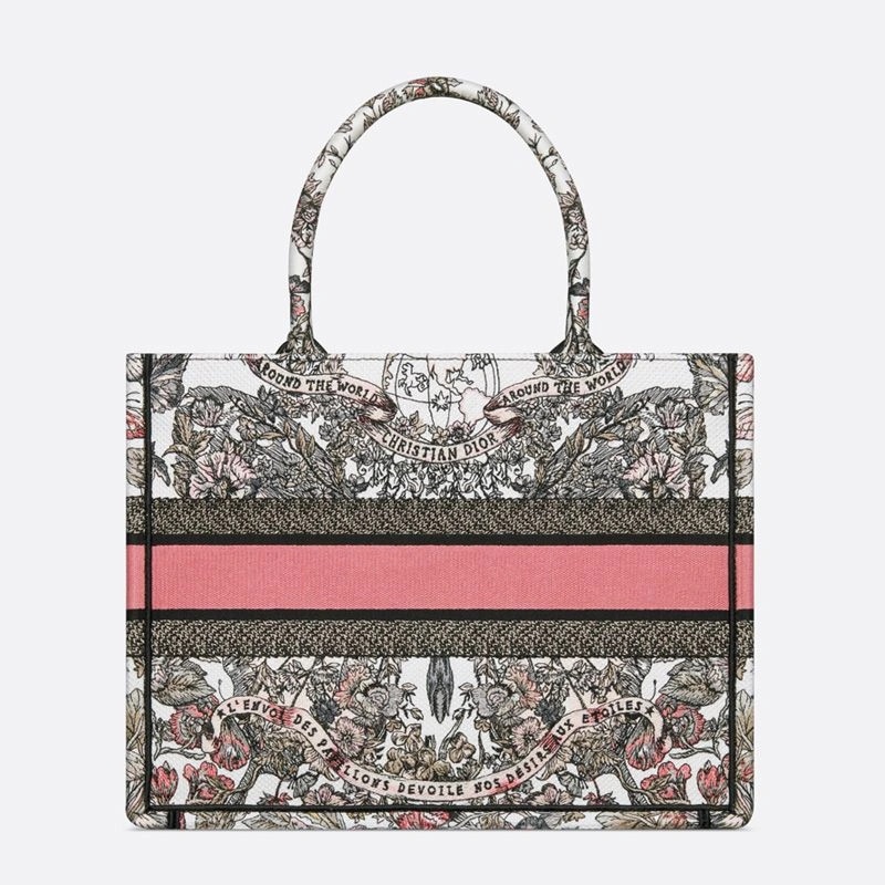 Dior Book Tote Butterfly Around The World Motif Canvas White Pink - Image 3
