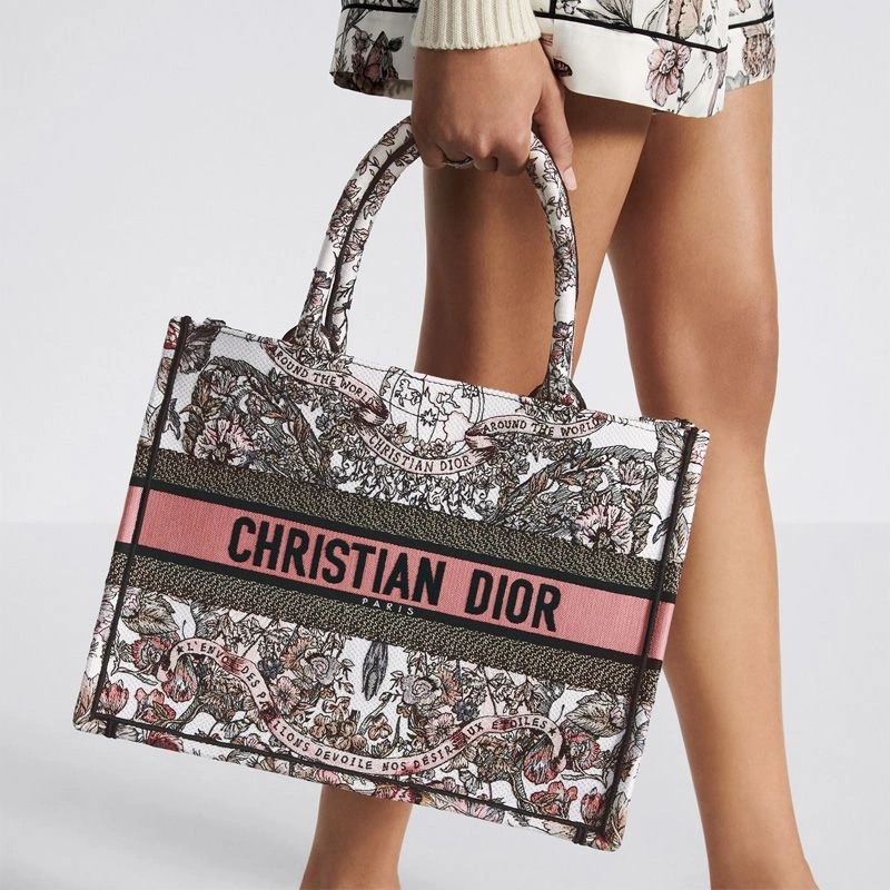 Dior Book Tote Butterfly Around The World Motif Canvas White Pink - Image 5