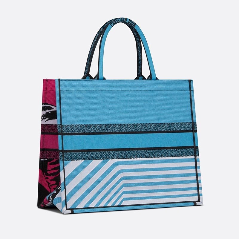 Dior Book Tote D-Jungle Pop Motif Canvas Blue Rose - Image 3