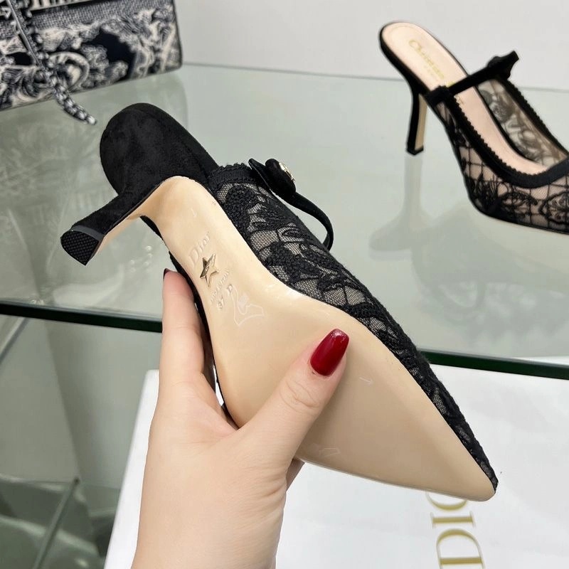 Dior Capture Heeled Mules Women Butterfly Motif Transparent Mesh Black - Image 3