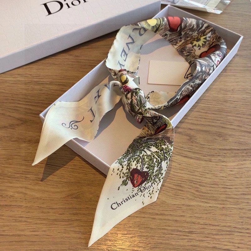 Dior Mitzah Twill Abcdior Heart Motif Silk Beige - Image 3