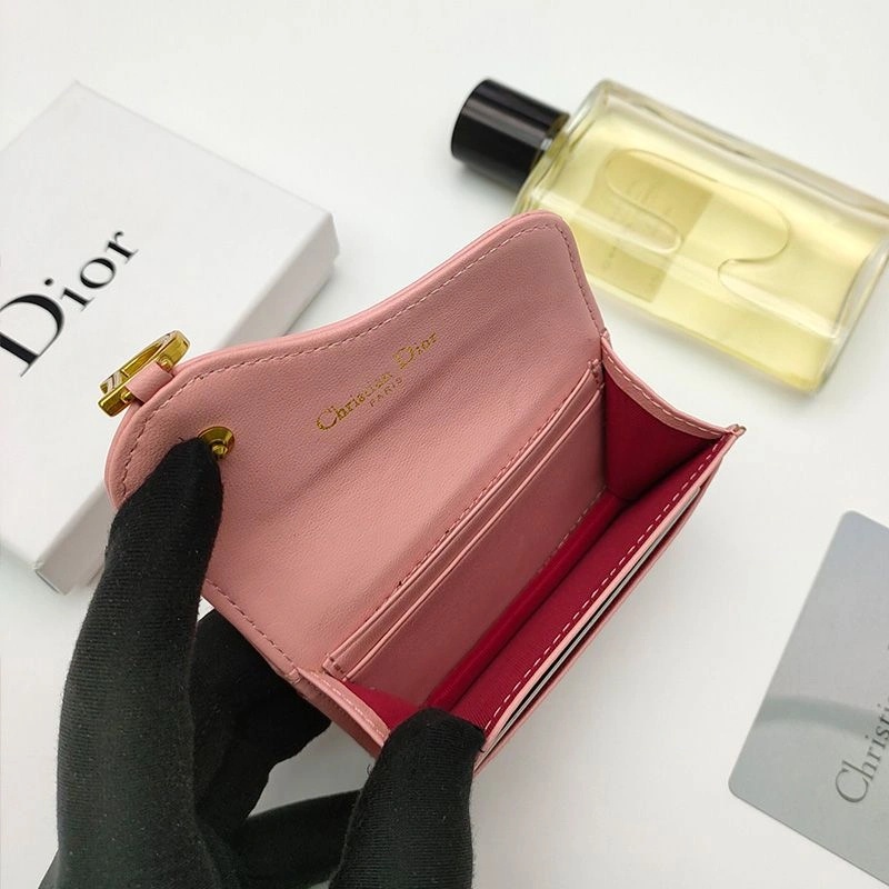 Dior Saddle Flap Card Holder Goatskin Pink - Image 5