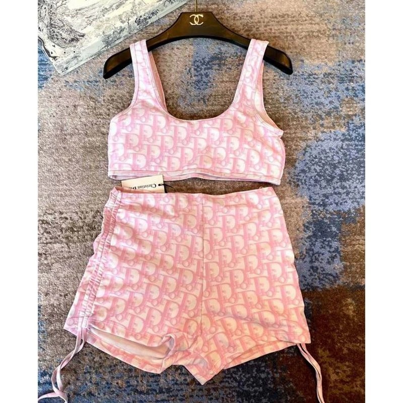 Dior High Waisted Bandeau Bikini Women Oblique Motif Lycra Pink - Image 3