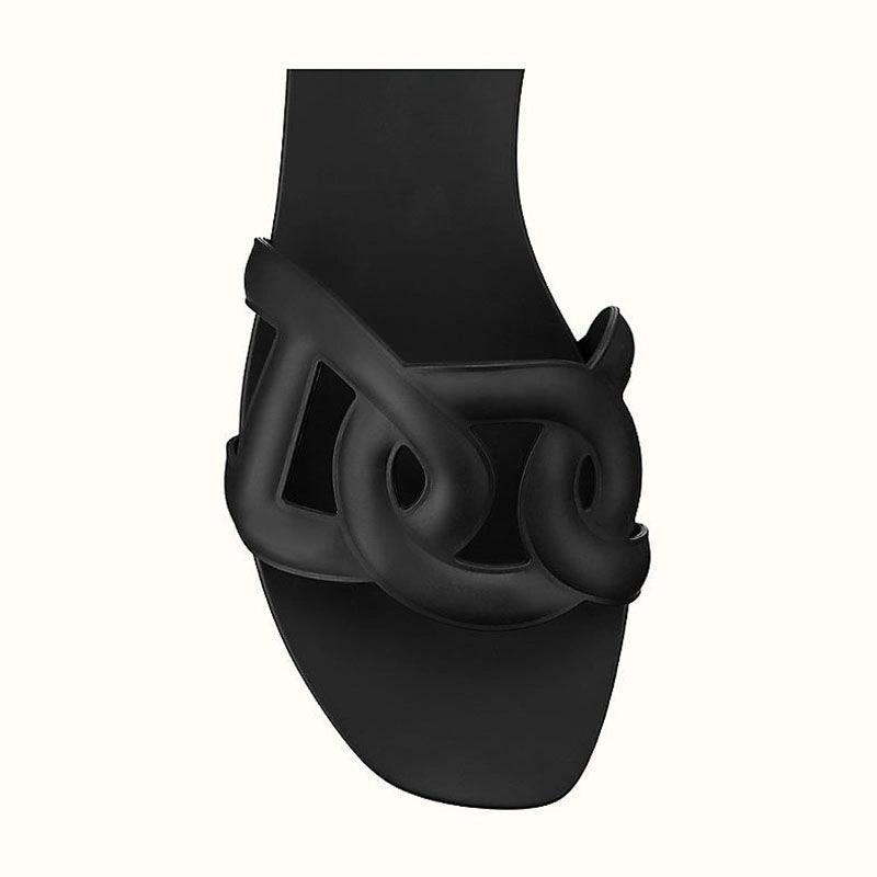 Hermes Aloha Slides Women Rubber with Chaine D'ancre In Black - Image 4