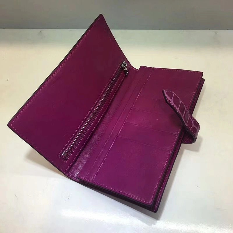Hermes Bearn Wallet Alligator Leather Palladium Hardware In Purple - Image 3