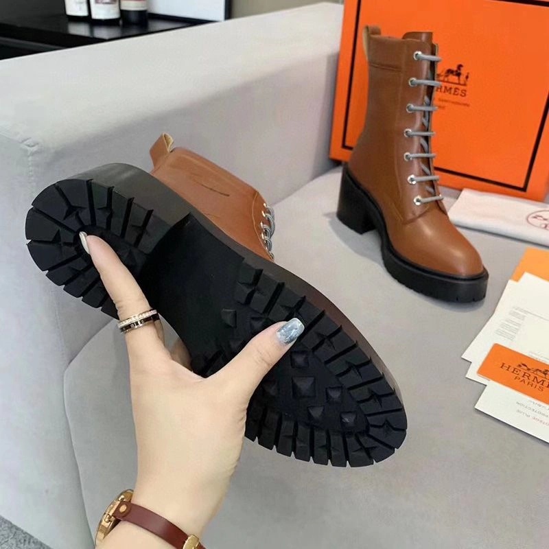 Hermes Bridge Ankle Boots Women Grained Calfskin In Brown - Image 4